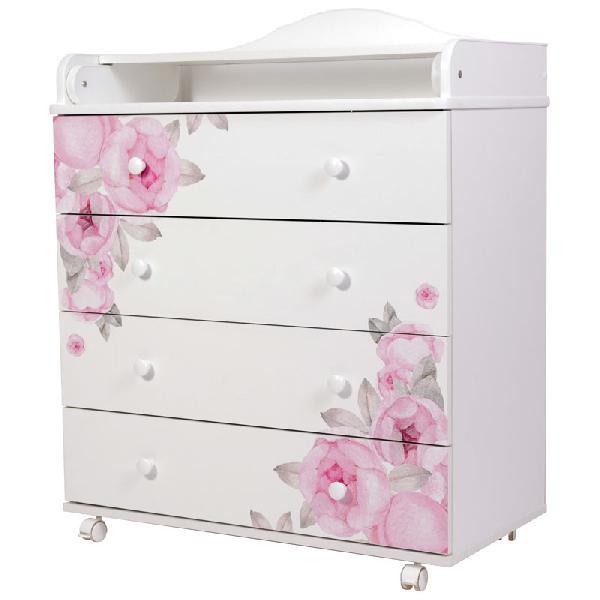 Комод "Пионы" 4 ящика ЛДСП 800/4 белый																														