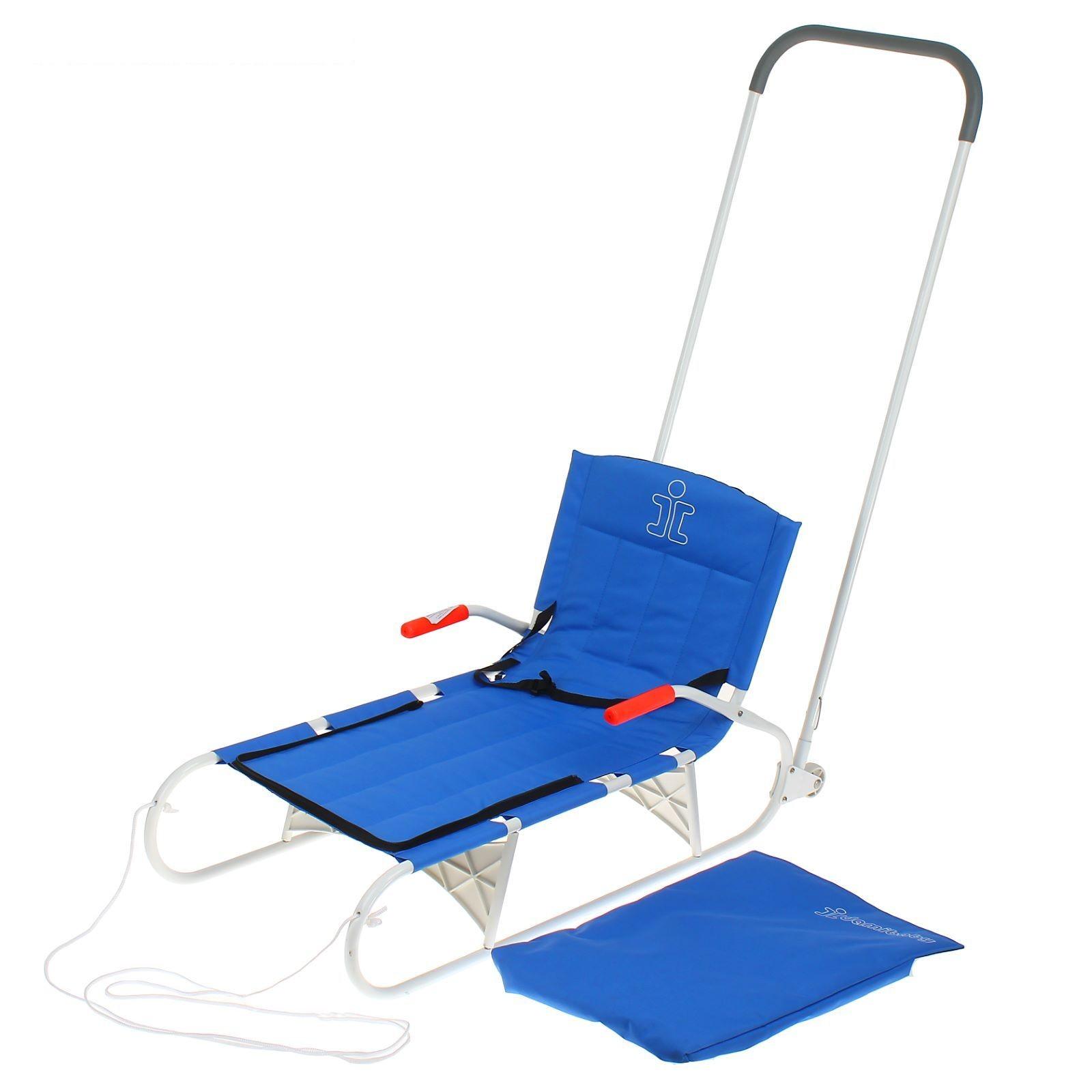 Санки Дэми складные с задним толкателем на колесах,с карманом(зеленый,синий,розовый)