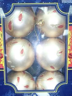 Набор из 6 шаров 8см, золотой,матовый,перышки