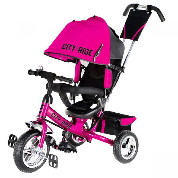 Велосипед 3-х кол.CITY-RIDE пл.колеса 10"и 8",с руч.управ,накл.спинка,3 полож,зв,корз,торм.розовый