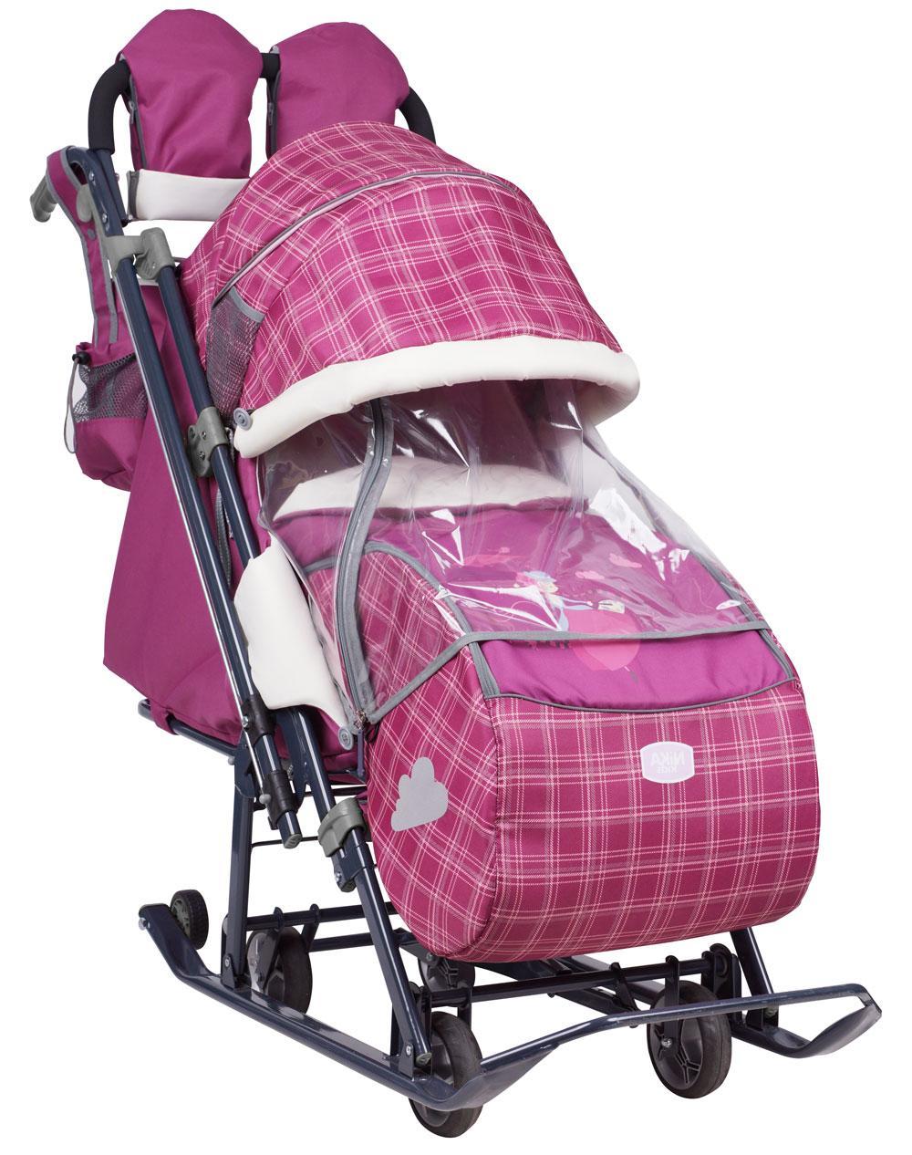 Коляска-санки"Ника детям 7-4" вишневый в клетку