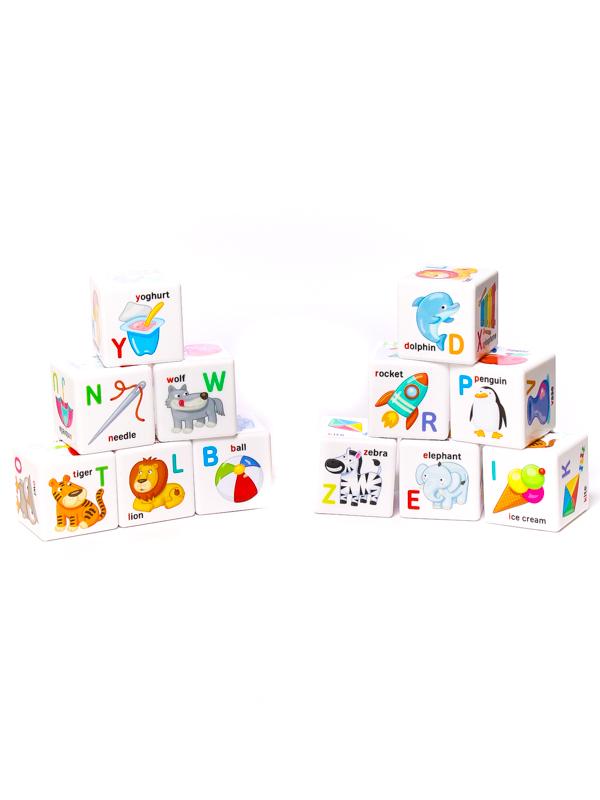 Кубики пластиковые "Кубики для умников.Английский алфавит"12 шт.(белые)