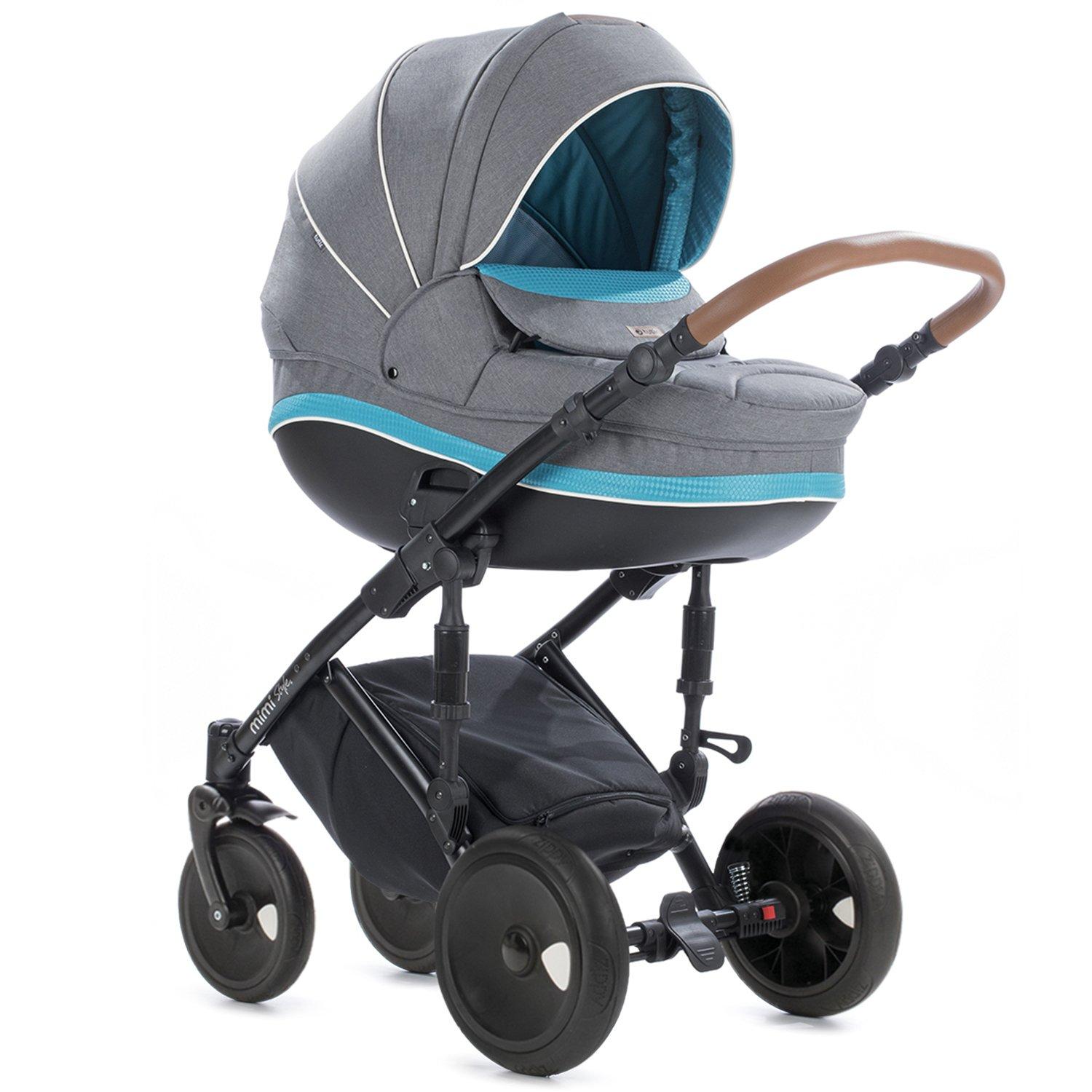 Коляска 3 в 1 TUTIS  MIMI STYLE серый лён/бирюзово-голубой