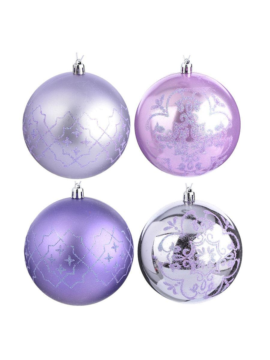 Набор шаров 4 шт.10 см,пластик,лиловый Сноу Бум