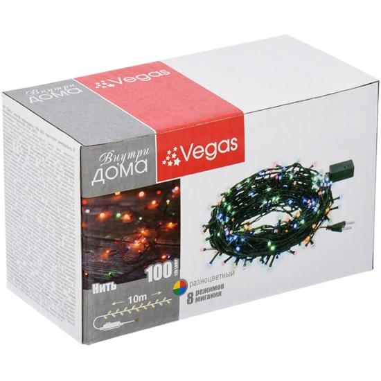 Гирлянда VEGAS «Нить», 100 разноцветных ламп, 8 режимов, 10 м