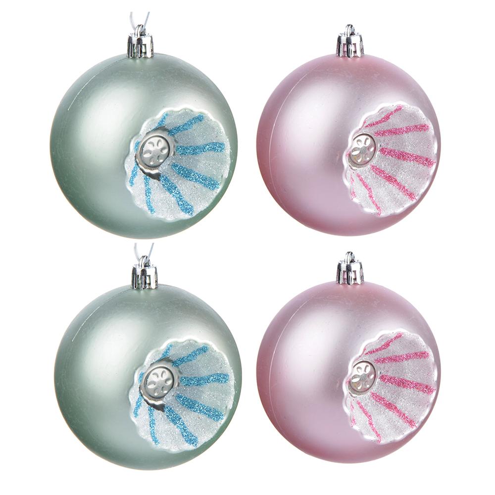 Набор рельефных шаров 4 шт,8 см,пластик,розовый,мятный Сноу Бум