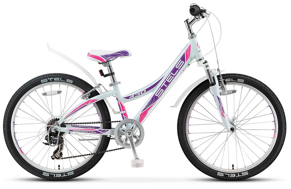 Велосипед горный STELS Navigator 430 24" рама  AL,18ск белый/пурпурн./красный,белый/фиолет./оранж.