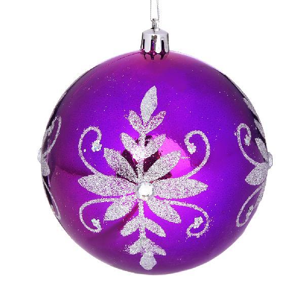 Шар с декором "Сноу Бум",10 см, пластик, стразы, 1 шт, лиловый 