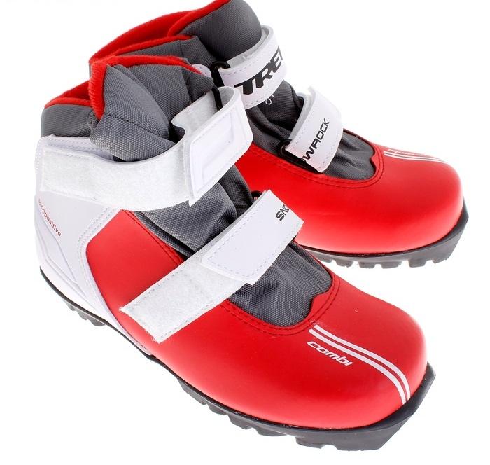 Ботинки лыжные TREK Snowrock NNN 2 ремня  (красный/лого чёрный,серебро,лого голубой)р.35 ИК36Р-13-25