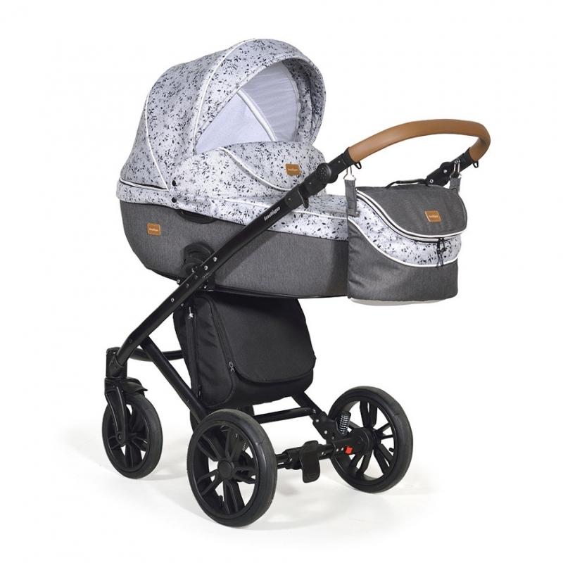 Коляска MARCO Art+F 3в1 (Indigo) св.серый узор+т.серый+белая экокожа