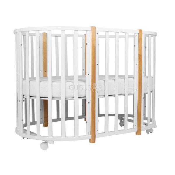 Кровать детская "Indigo""Born"7в1(круг/овал,манеж,2 кресла,стол)Массив березы,МДФ(белый-натуральный)