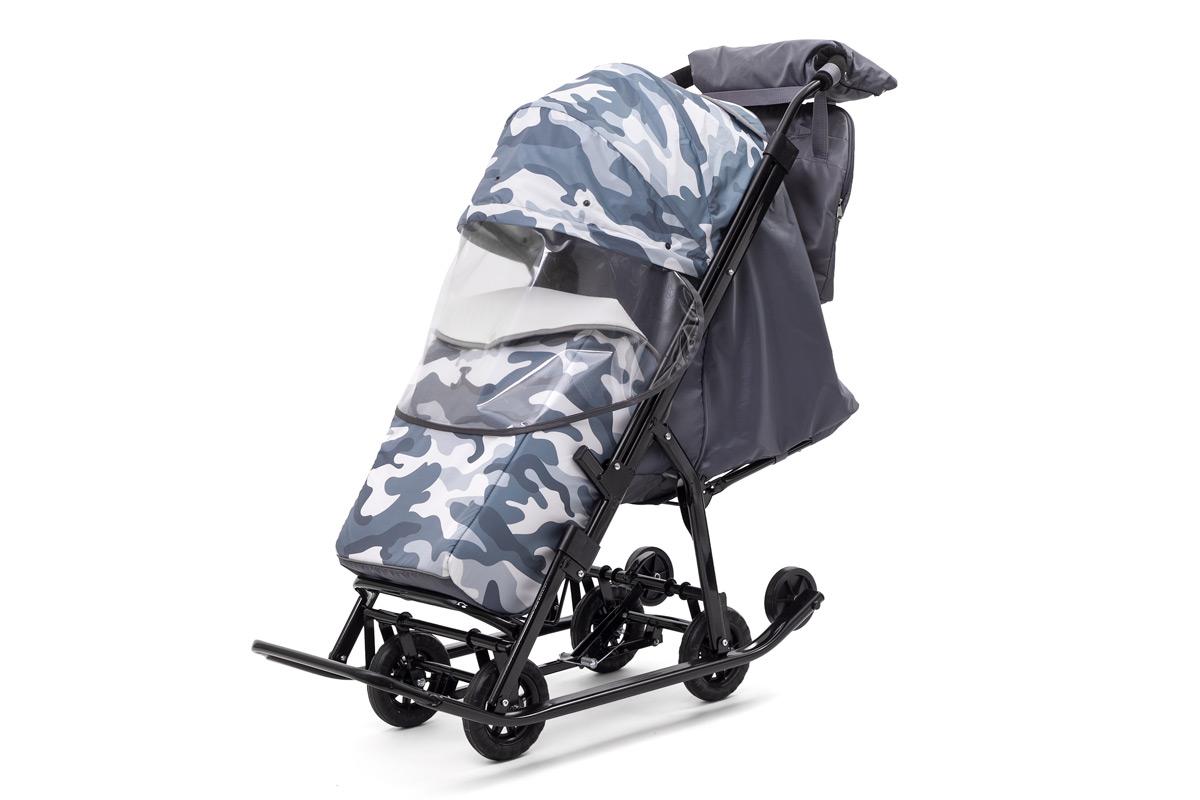 Коляска прогулочная к комплекте с полозьями Pikate Compact "Military" цвет серый 