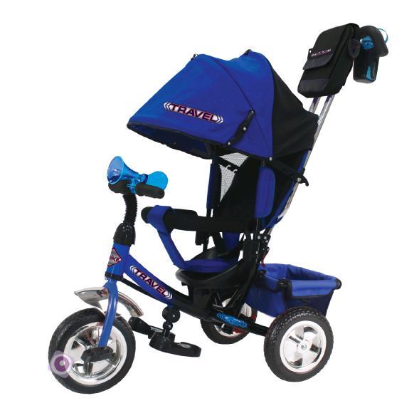 Велосипед 3-х колес.с руч.упр.гудок,бут-ка.накл.спинка съемная крыша,тор.пласт.кол.синий