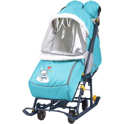 Коляска комбинированная "Наши Детки" 2 с медвежонком голубой