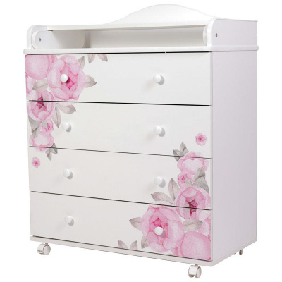 Комод "Пионы" 4 ящика ЛДСП 800/4 белый																														