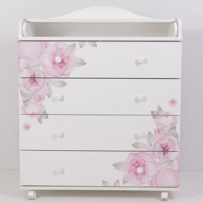 Комод "Пионы" 4 ящика ЛДСП 800/4 белый																														